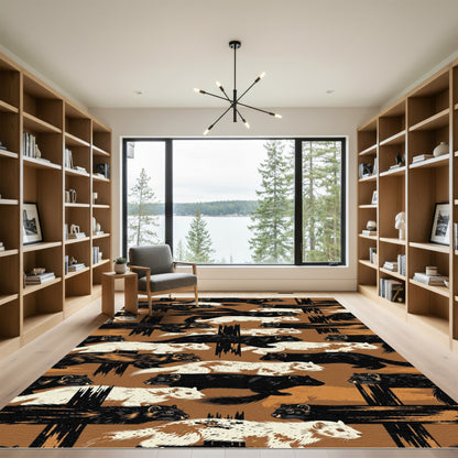 Running Ferrets Brown Black Whales Rug