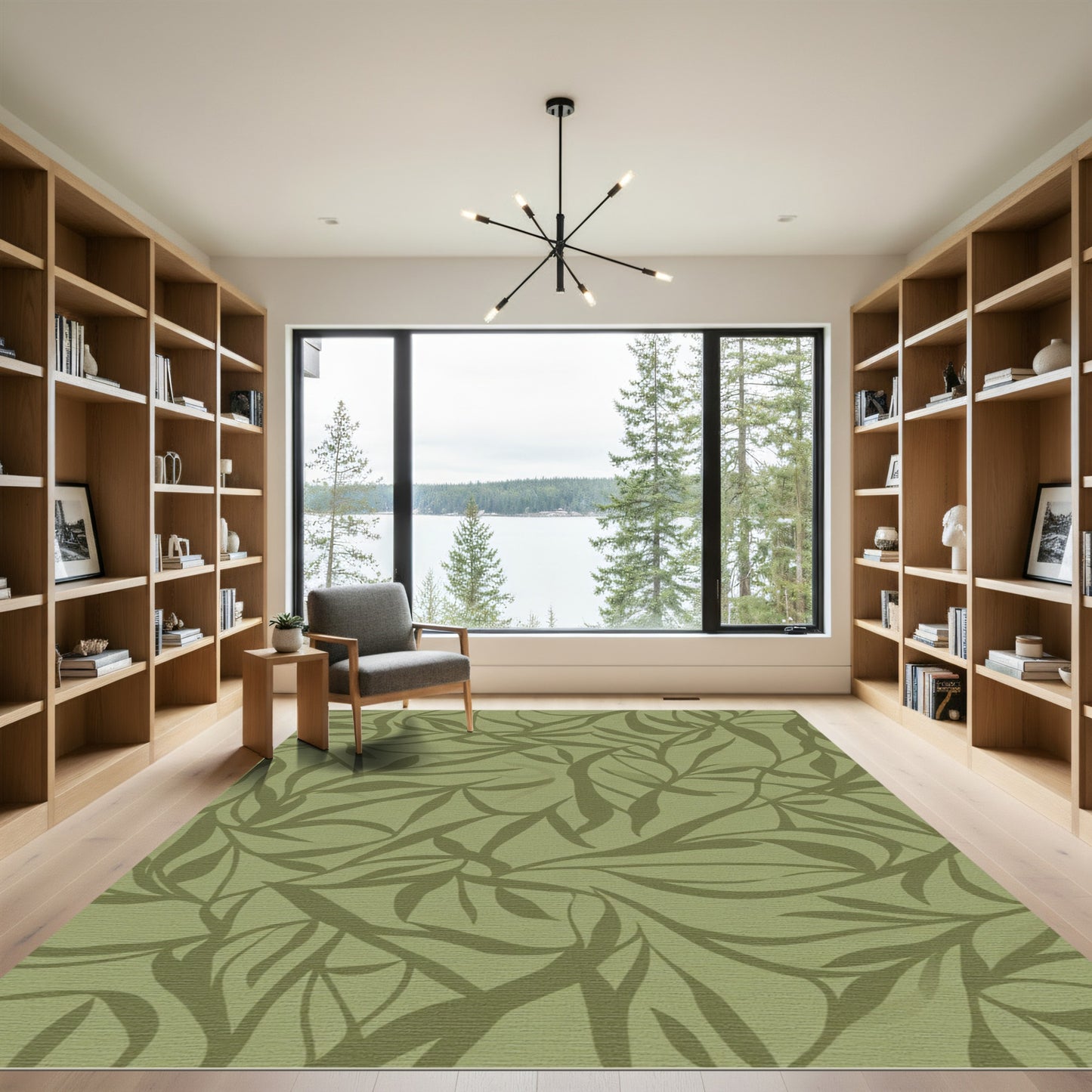 Earthy Olive Leafy Swirl Rug