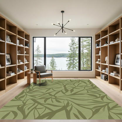 Earthy Olive Leafy Swirl Rug