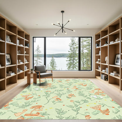 Delicate Coral Floral Line Art Rug