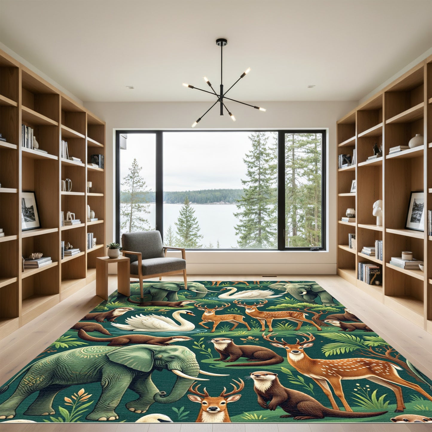 Whimsical Teal Woodland Wildlife Forest Rug