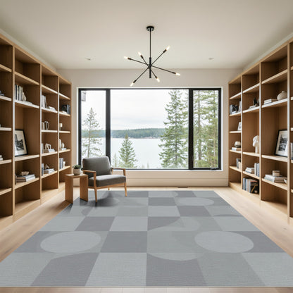 Modern Gray Geometric Sphere Checkerboard Rug