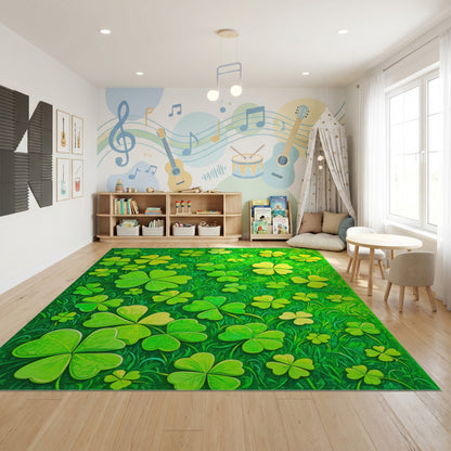 Vibrant Lush Four-Leaf Clover Grass Rug