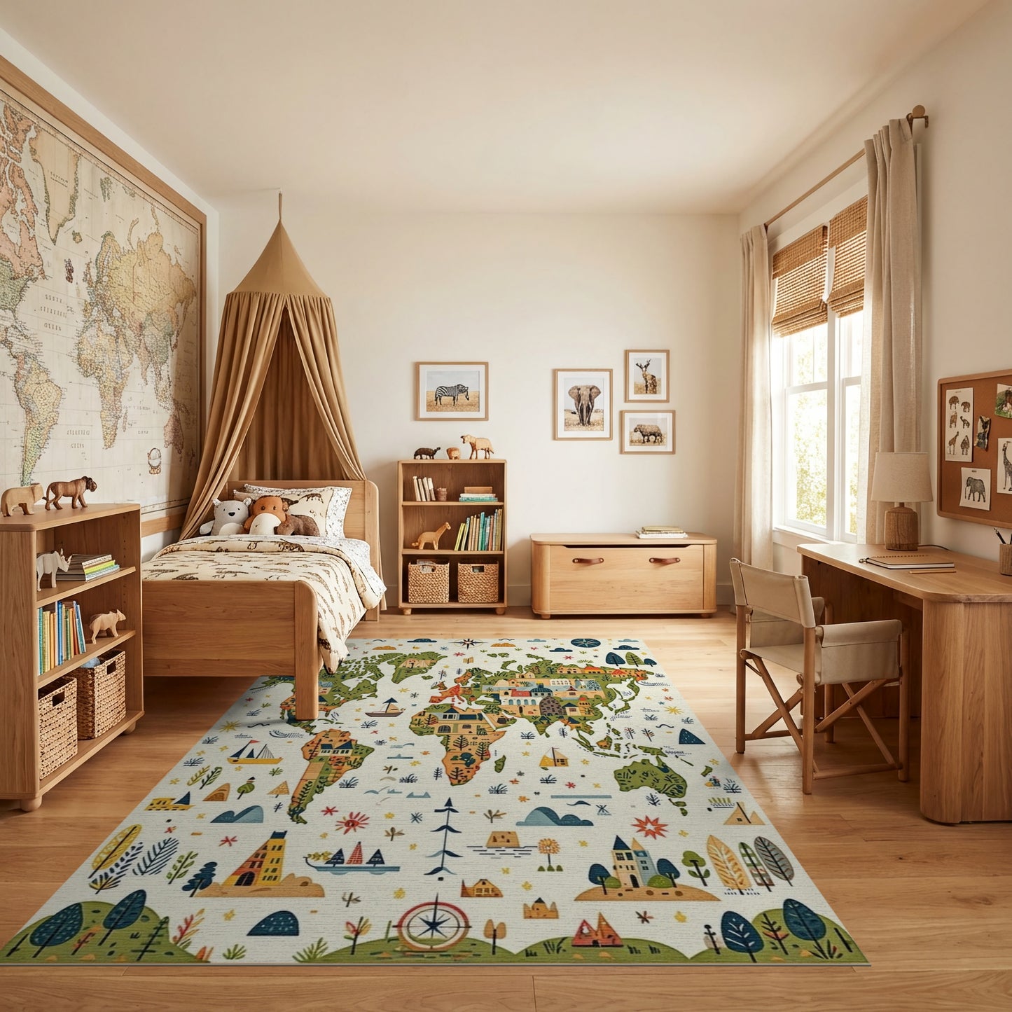 Whimsical Illustrated World Map Rug