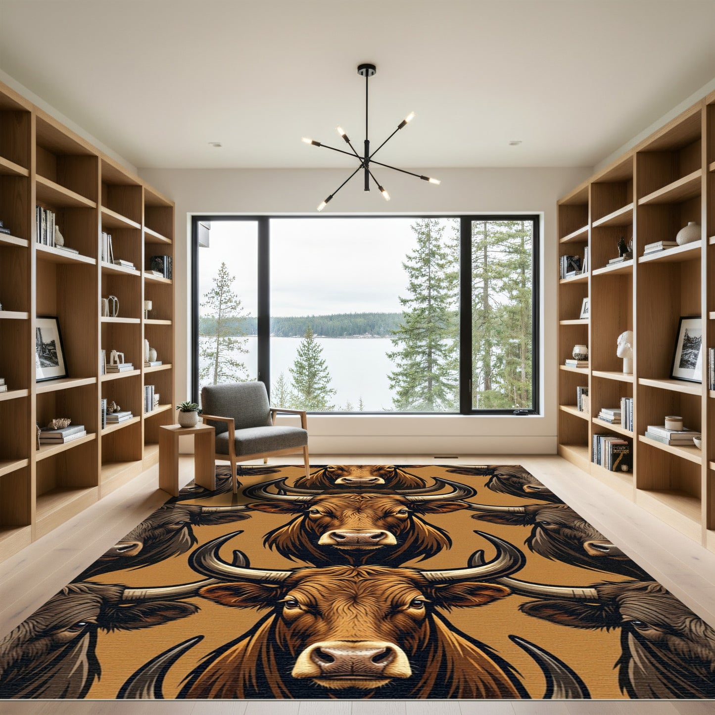 Rustic Brown Bull Head Focal Rug