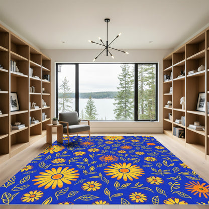 Golden Sunburst Floral Pattern Rug