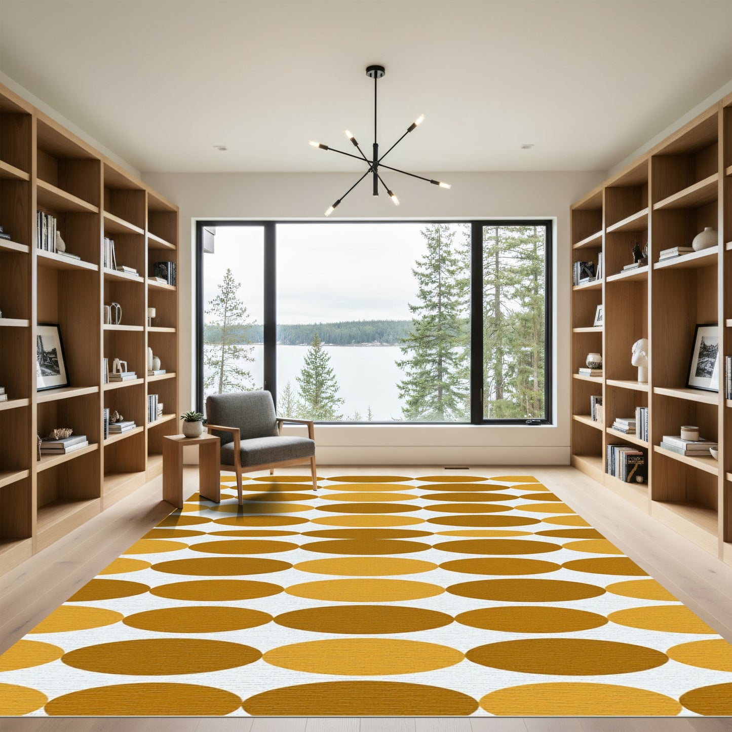 Midcentury Golden Ocher Ellipse Art Rug