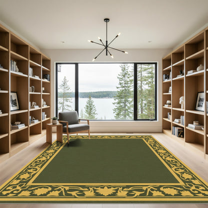 Olive Green Floral Border Rug