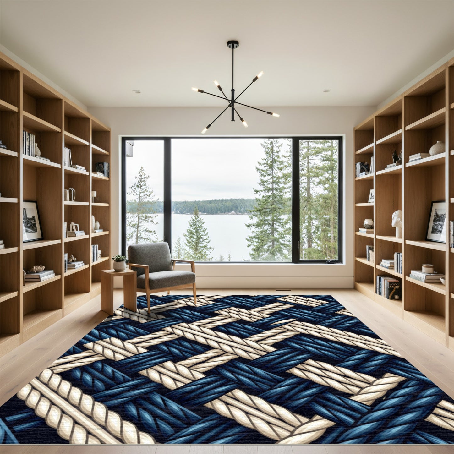 Navy and Cream Woven Rope Plait Rug