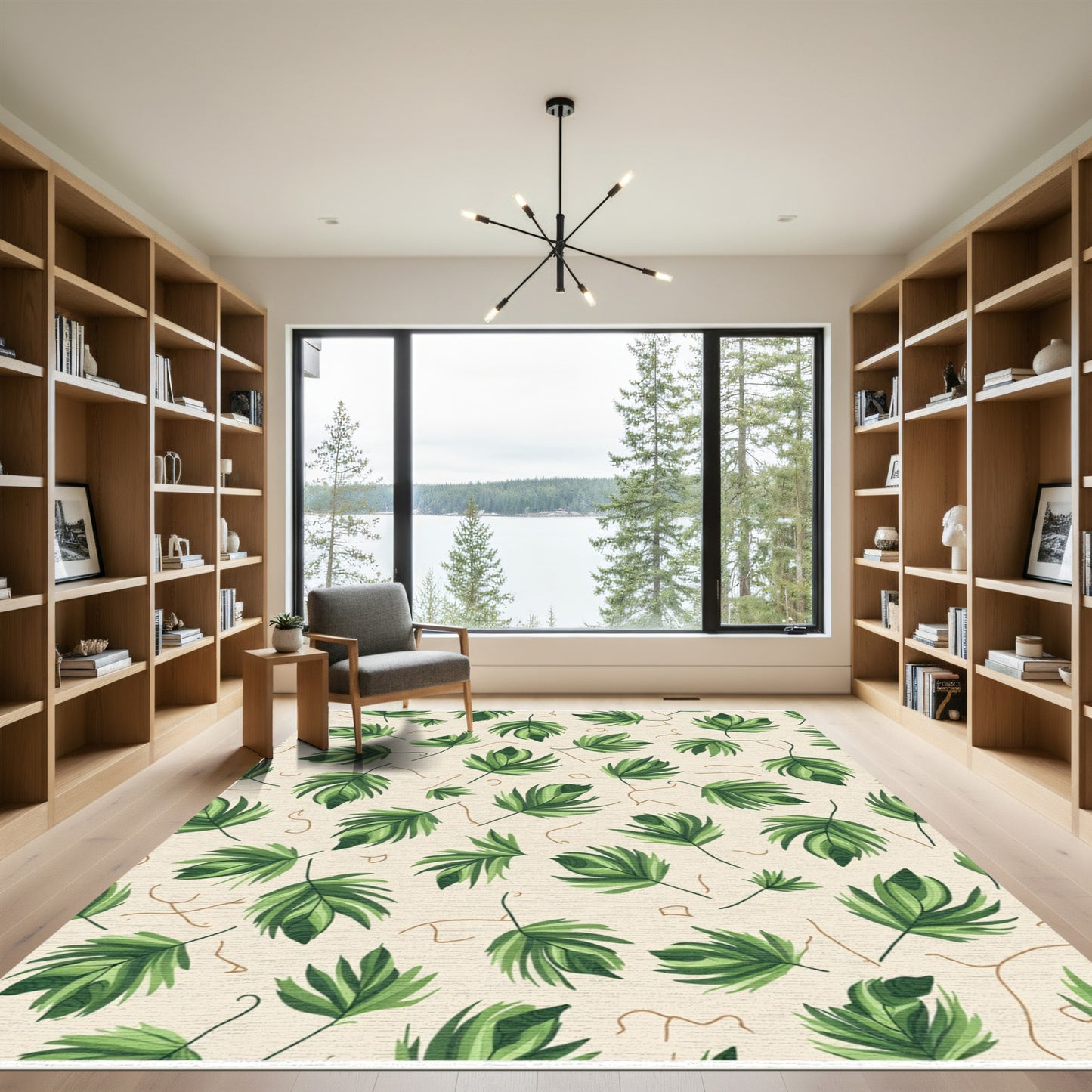 Lush Green Palm Frond Botanical Rug