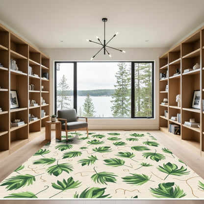 Lush Green Palm Frond Botanical Rug