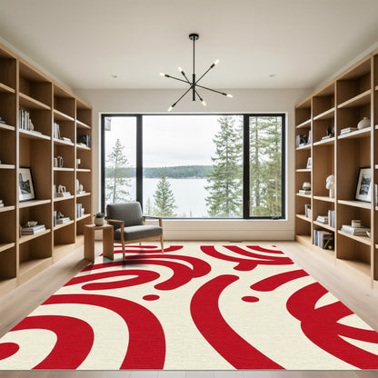 Crimson Swirl Abstract Dots Rug