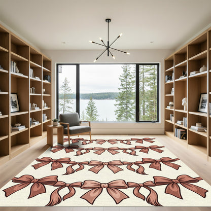 Elegant Taupe Ribbon Bow Garland Rug