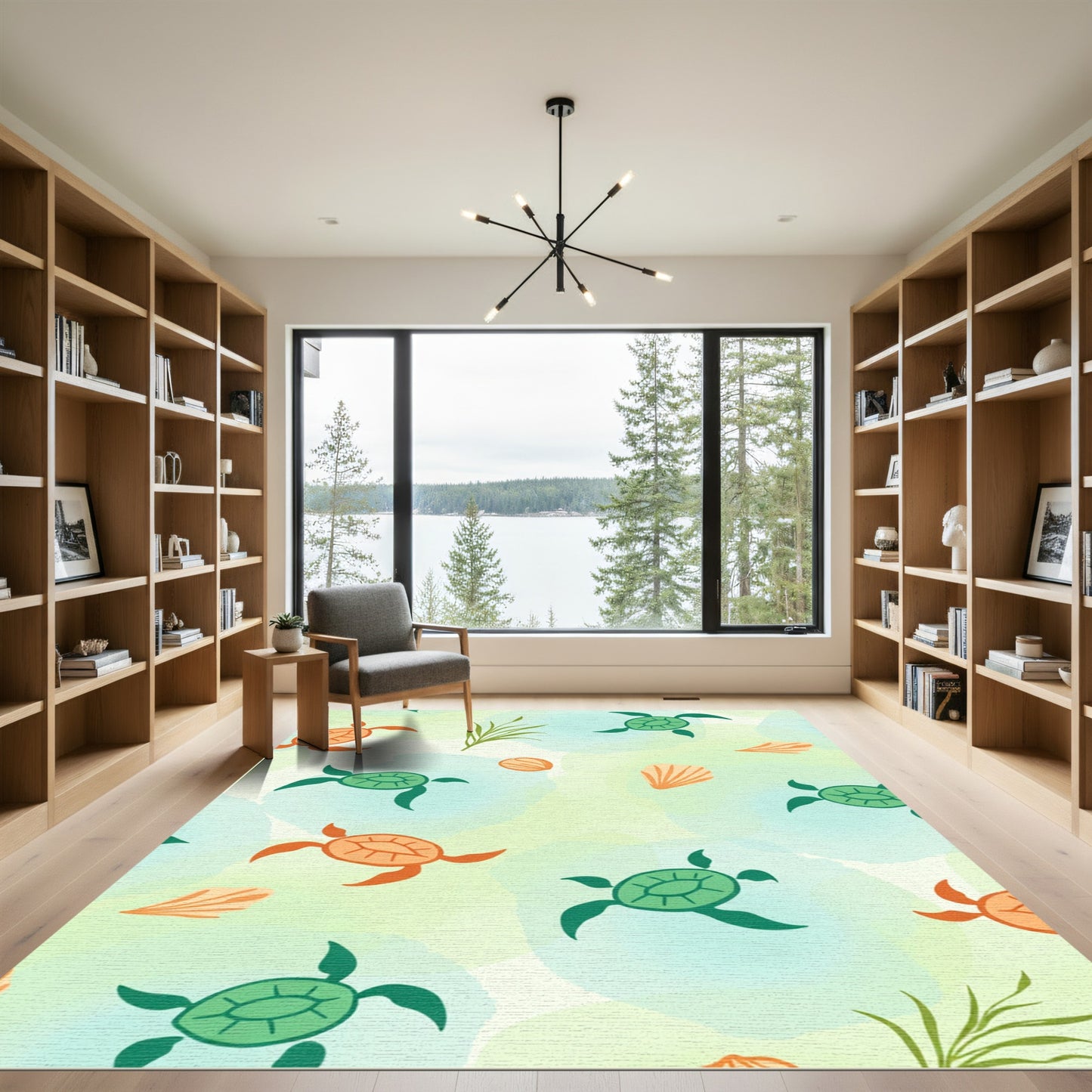 Sea Turtle Watercolor Splash Print Rug