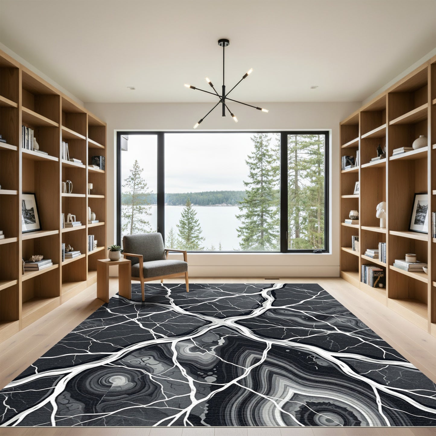 Monochromatic Abstract Gnarled Root Marble Rug