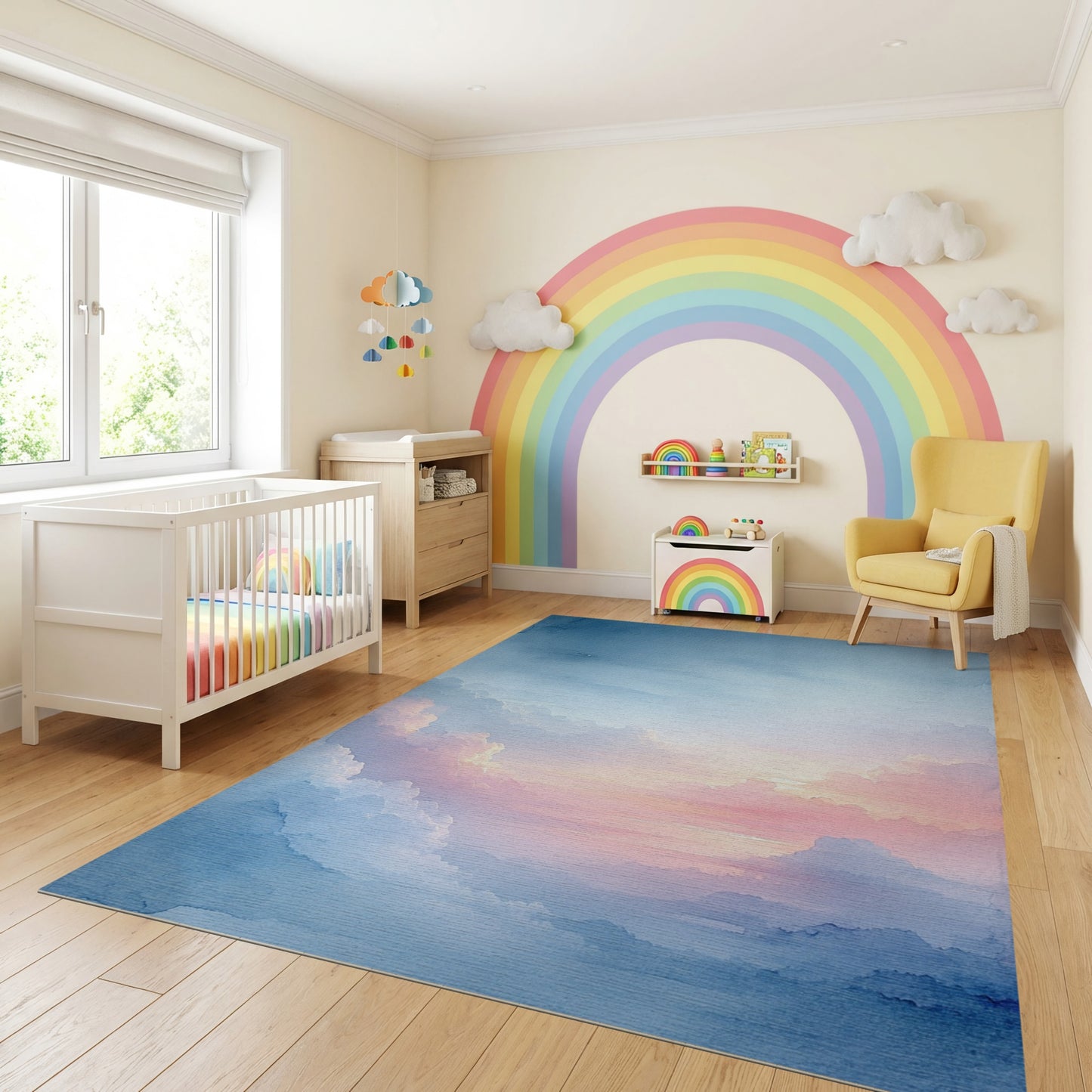 Dreamy Watercolor Clouds Sunset Rug