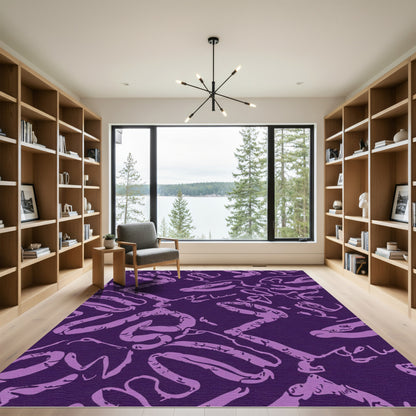 Purple Scrawled Abstract Line Rug