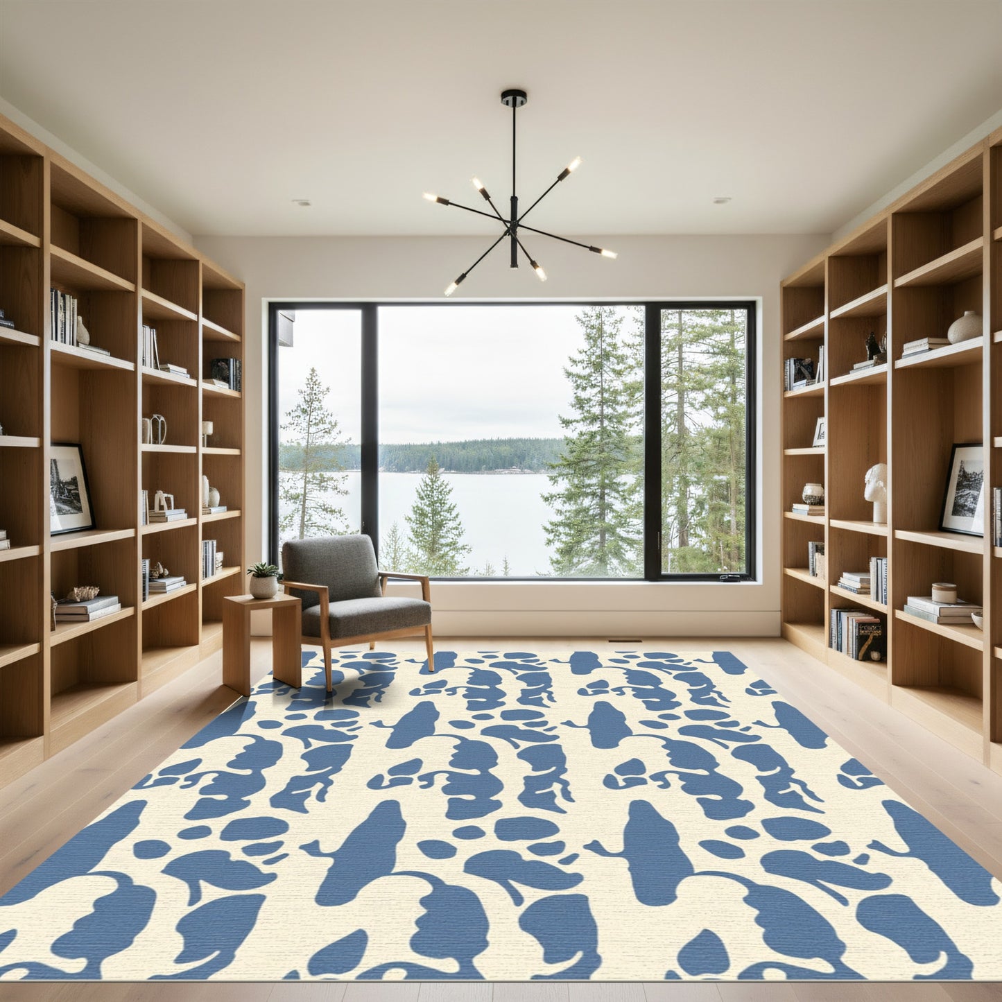 Blue Cream Abstract Organic Forms Rug