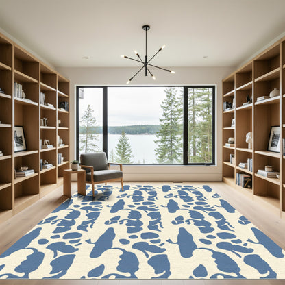 Blue Cream Abstract Organic Forms Rug
