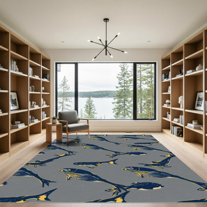 Deep Blue Yellow Fish School Rug