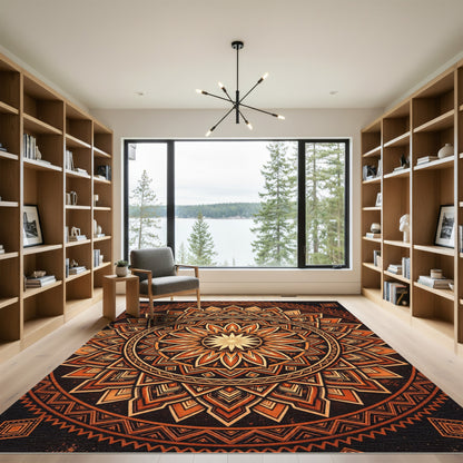 Amber Sunburst Geometric Mandala Radiance Rug