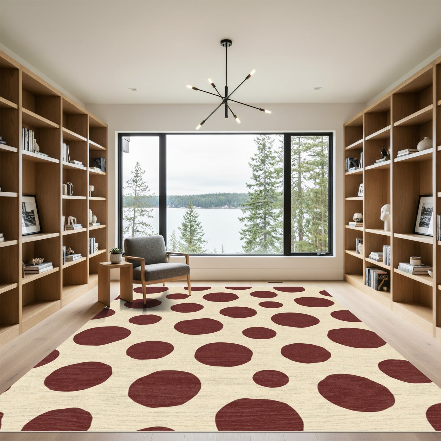 Crimson Circles Scattered Ground Rug