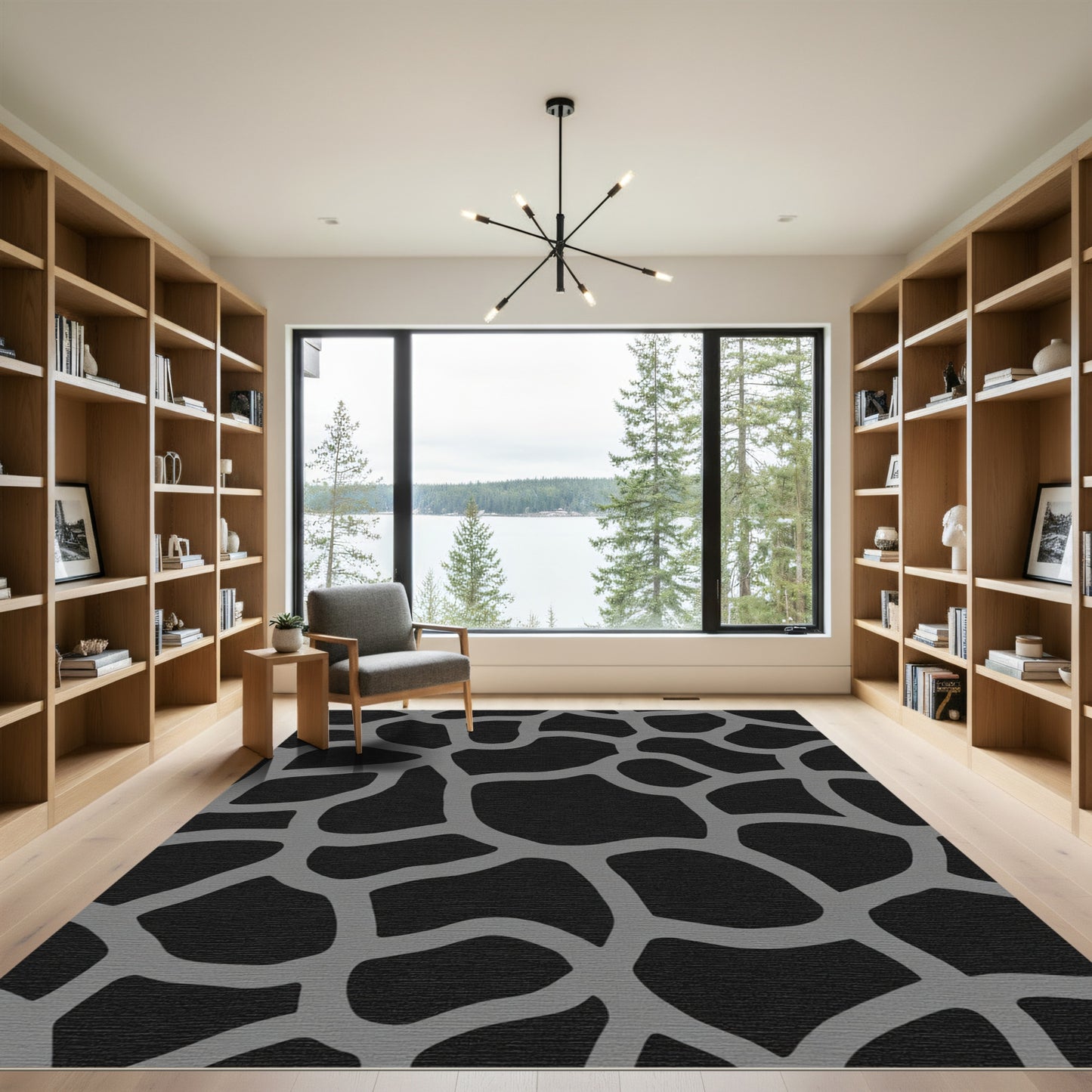 Gray Giraffe Spots Black Rug