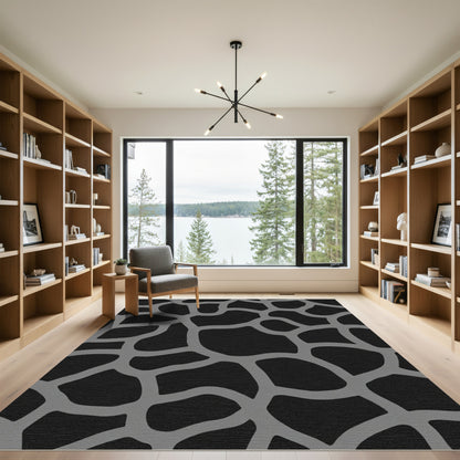 Gray Giraffe Spots Black Rug
