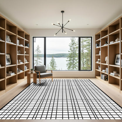 Monochromatic Black and White Grid Rug