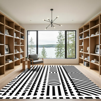 Black And White Geometric Stripe Composition Rug