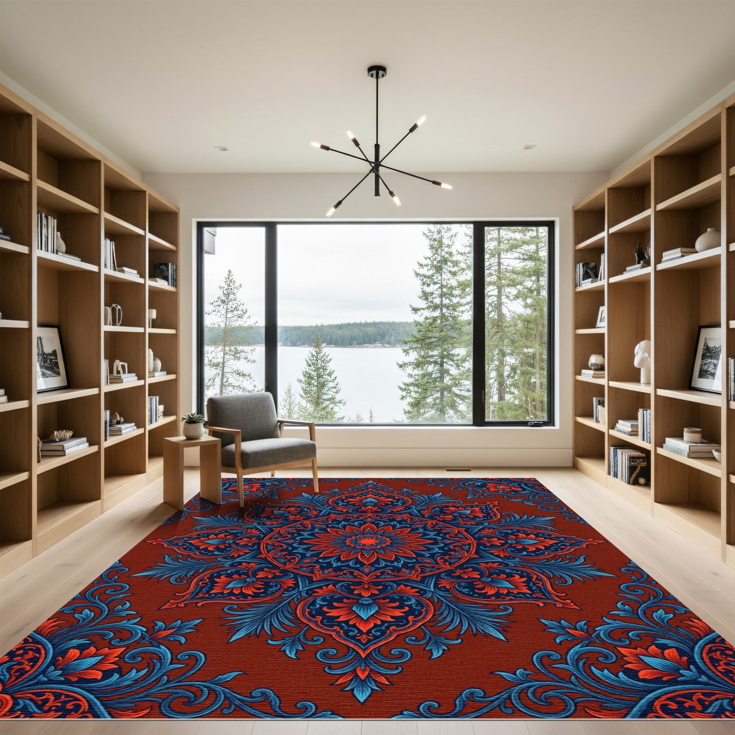 Dark Crimson Floral Chintz Medallion Rug