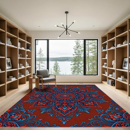 Dark Crimson Floral Chintz Medallion Rug