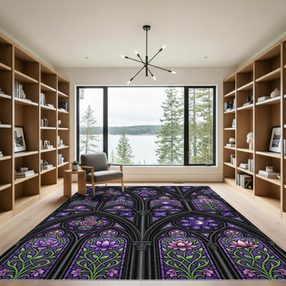 Gothic Purple Rose Stained Glass Rug