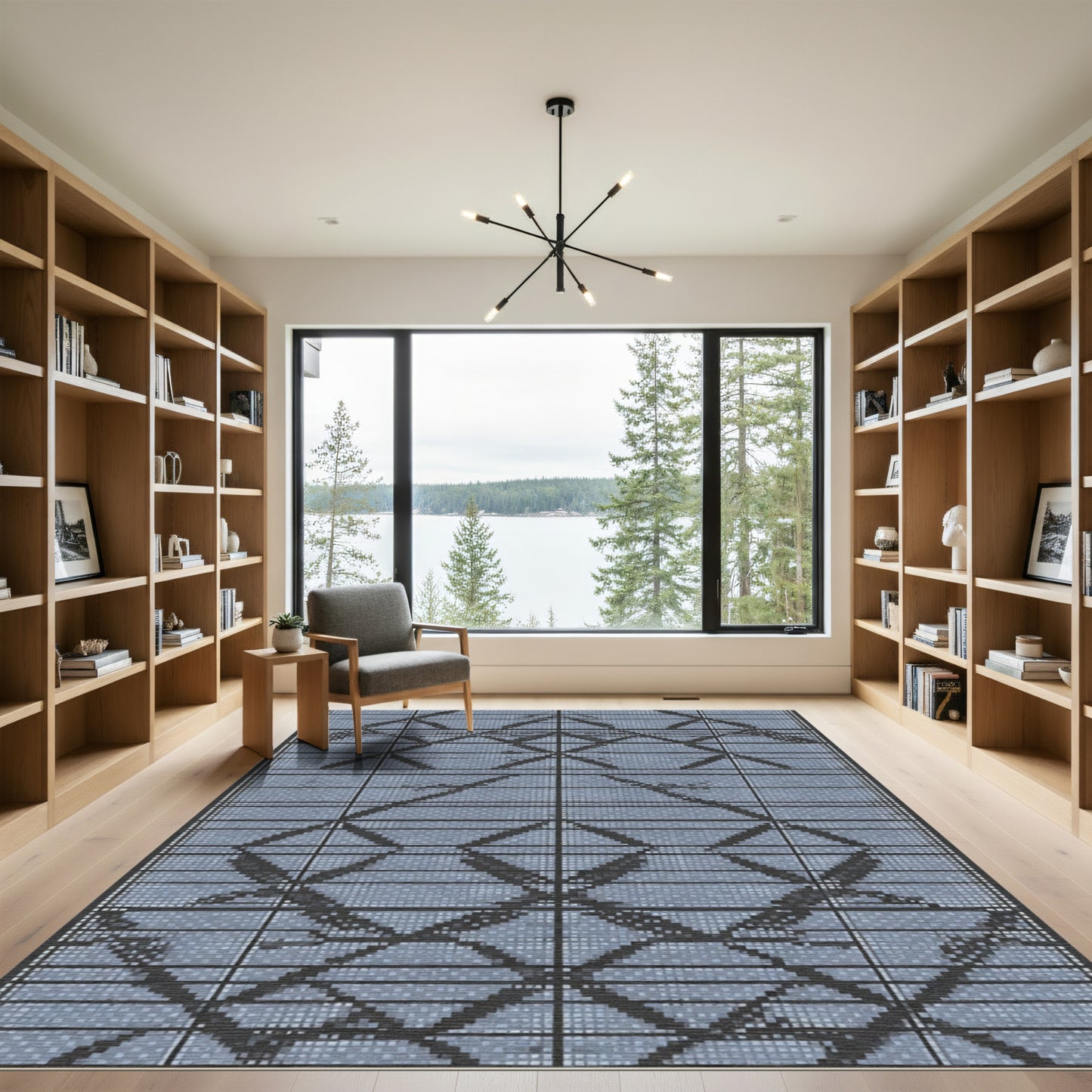 Gray Diamond Grid Textile Rug