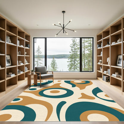 Teal Mustard Abstract Organic Shapes Rug
