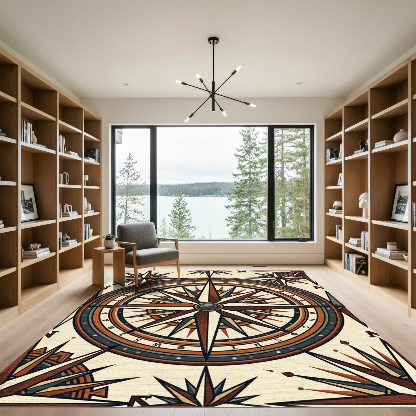 Vintage Compass Rose Earthy Gold Artwork Rug