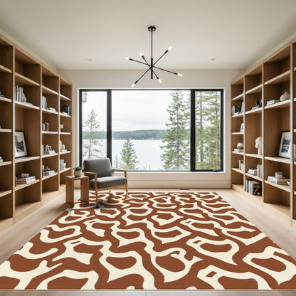 Brown Cream Abstract Organic Shapes Rug