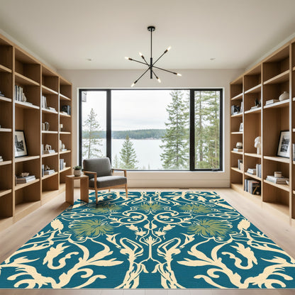 Teal Cream Floral Scroll Harmony Rug