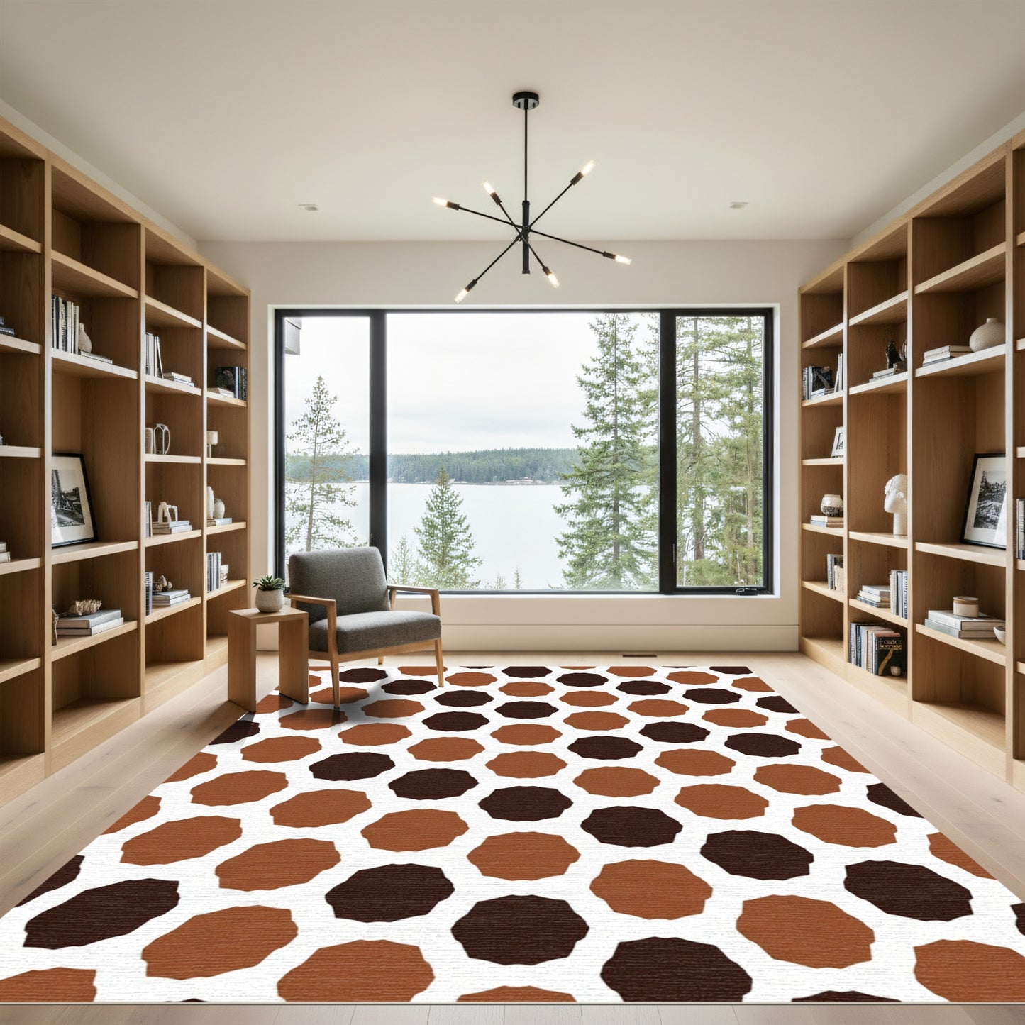 Chocolate Brown Hexagon Geometric Rug