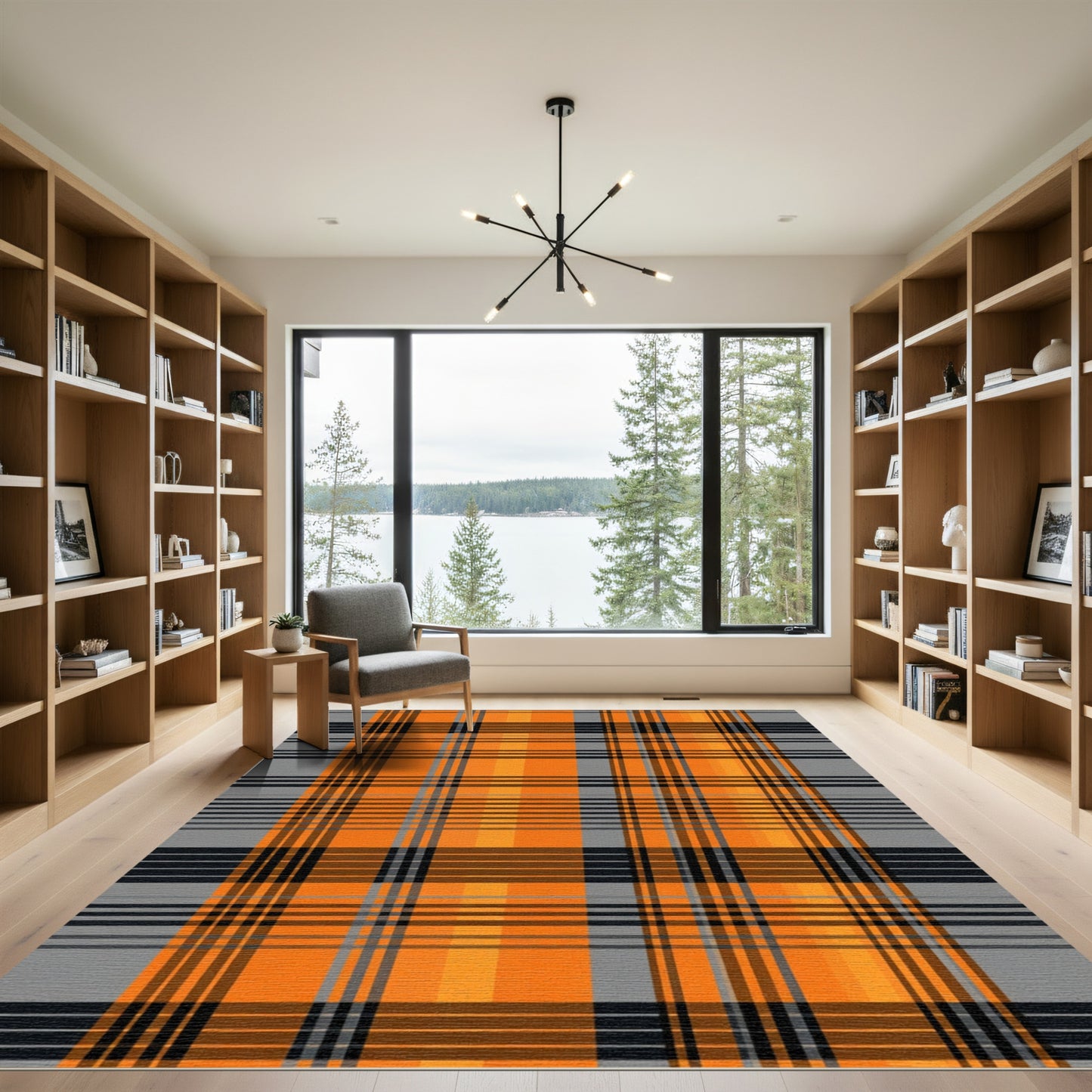 Bold Orange Gray Plaid Rug