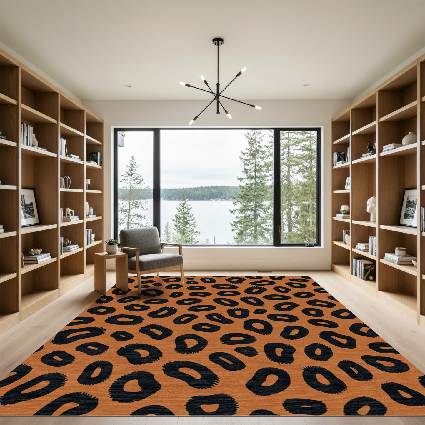 Wild Black Spots Orange Background Rug