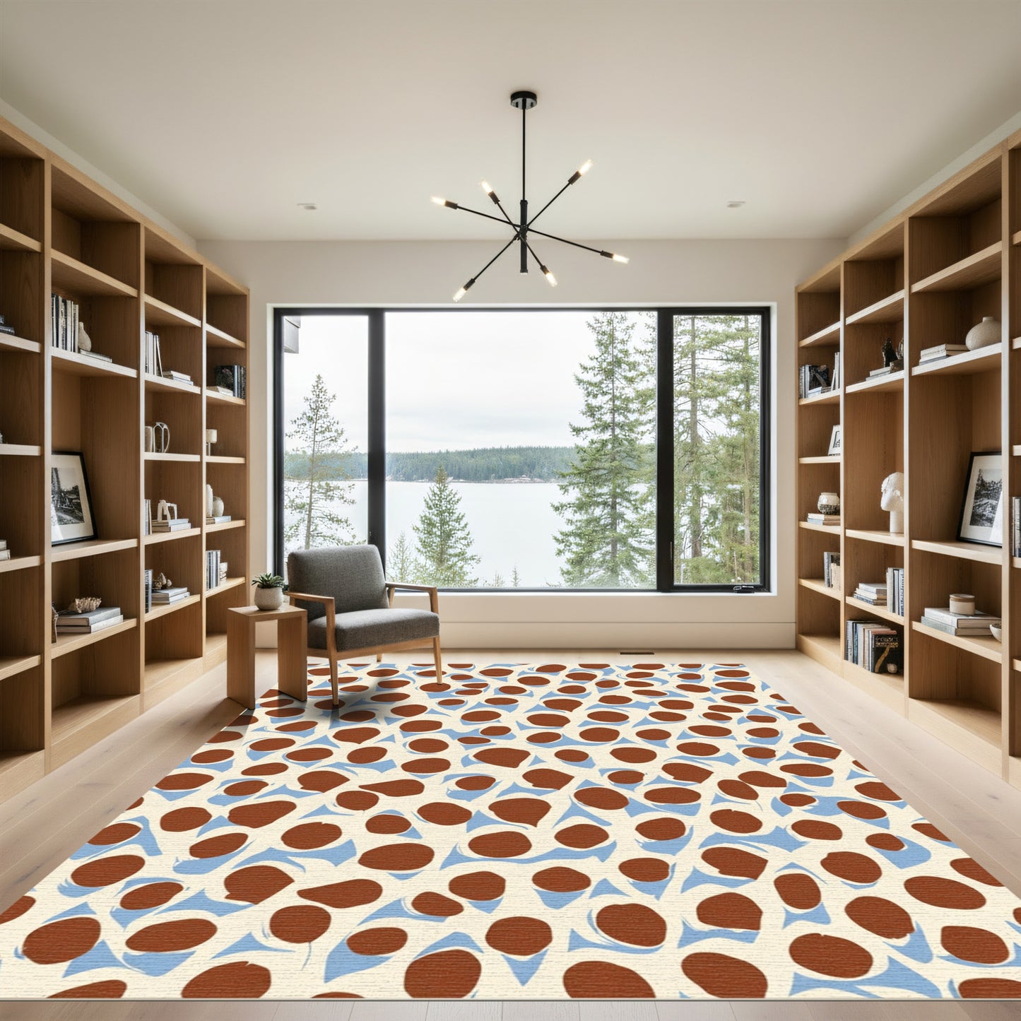 Brown Orb Blue Swirl Cream Background Rug