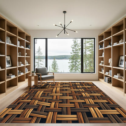 Earthy Tones Woven Basket Grid Rug