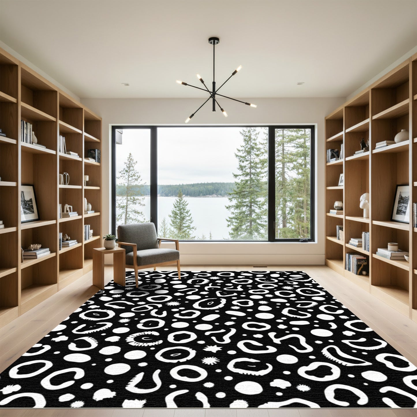 Black White Spotted Organic Abstract Rug