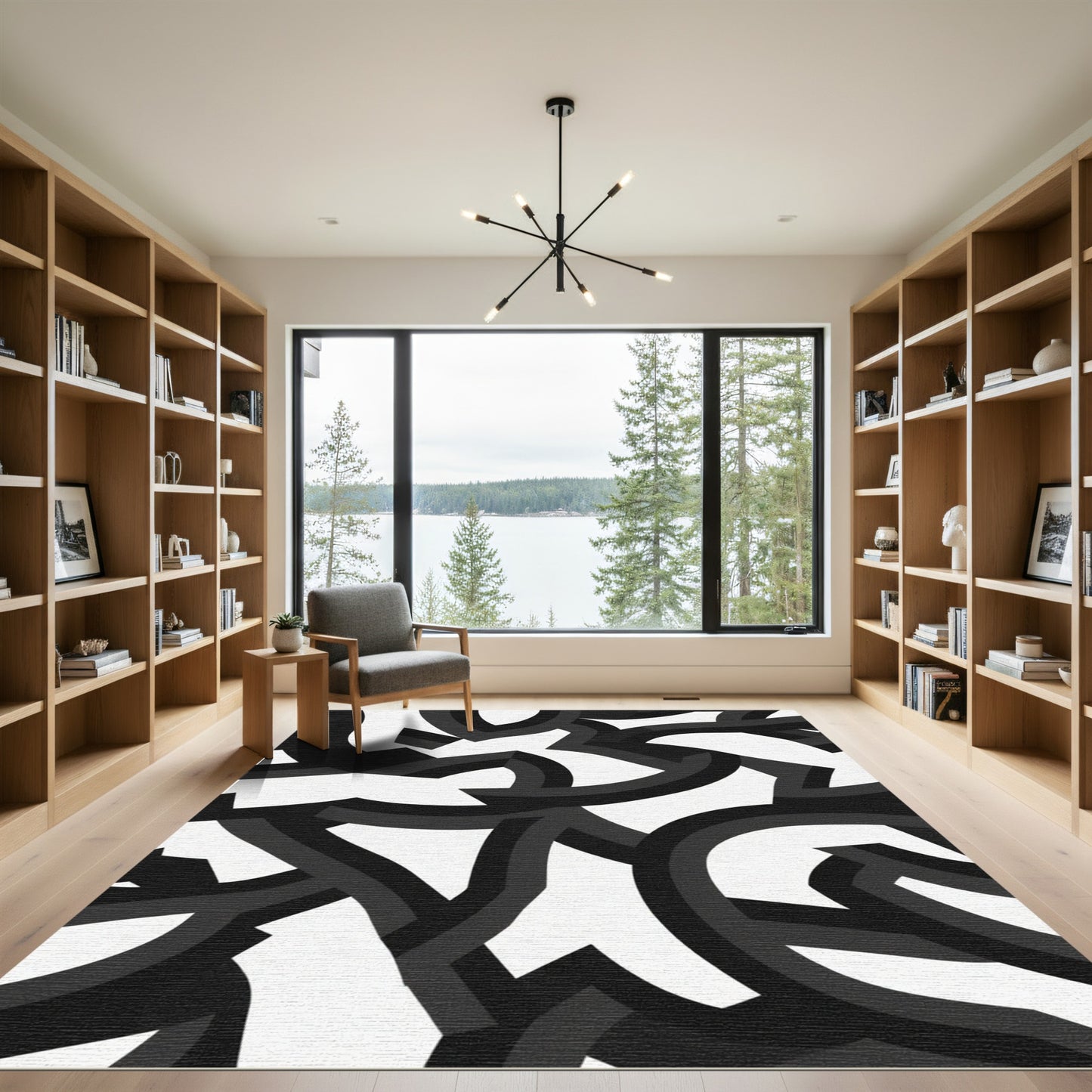 Monochrome Abstract Interlocking Curves Rug