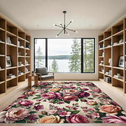 Romantic Dusty Rose Floral Bouquet Rug