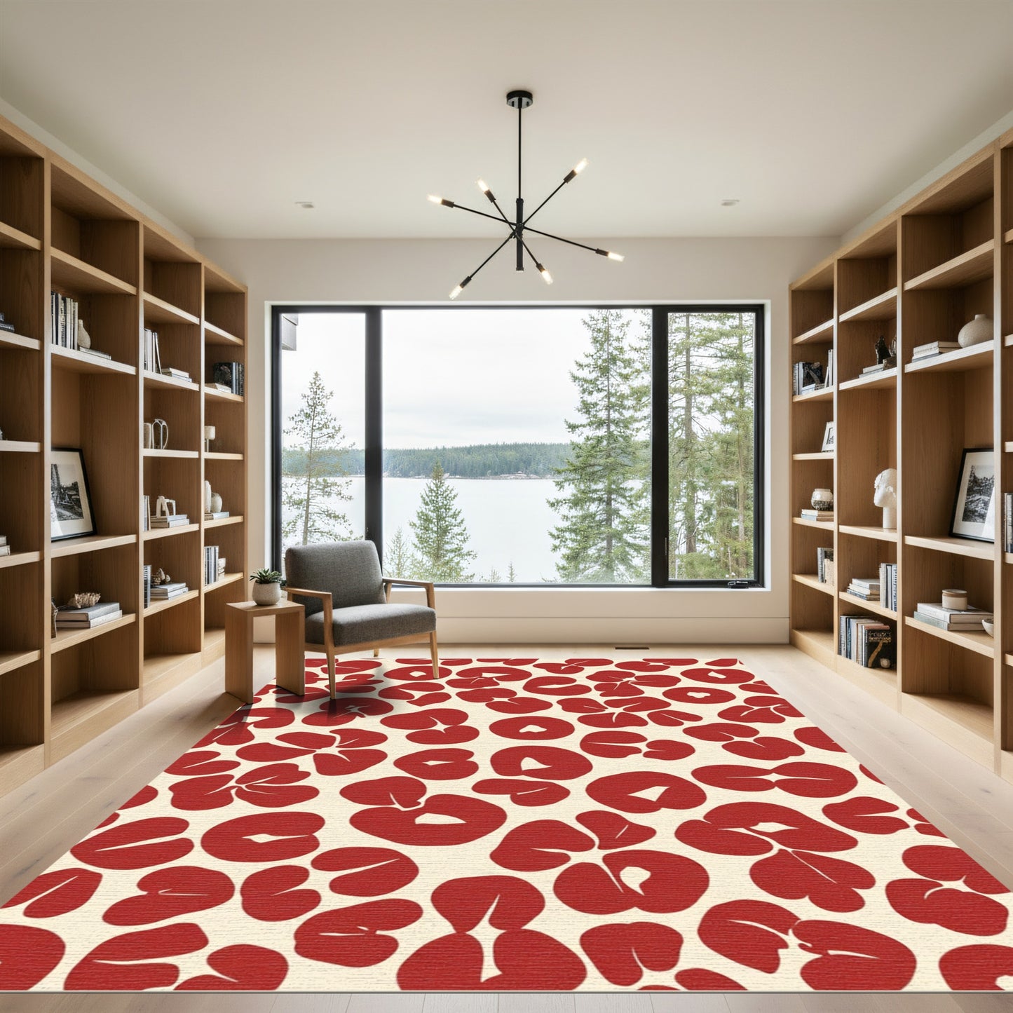 Bold Red Abstract Leaf Medley Rug