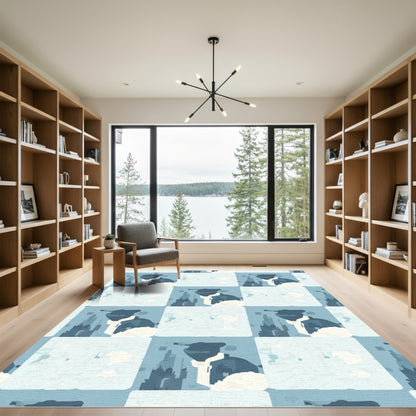 Abstract Blue Square Cityscape Figurine Rug