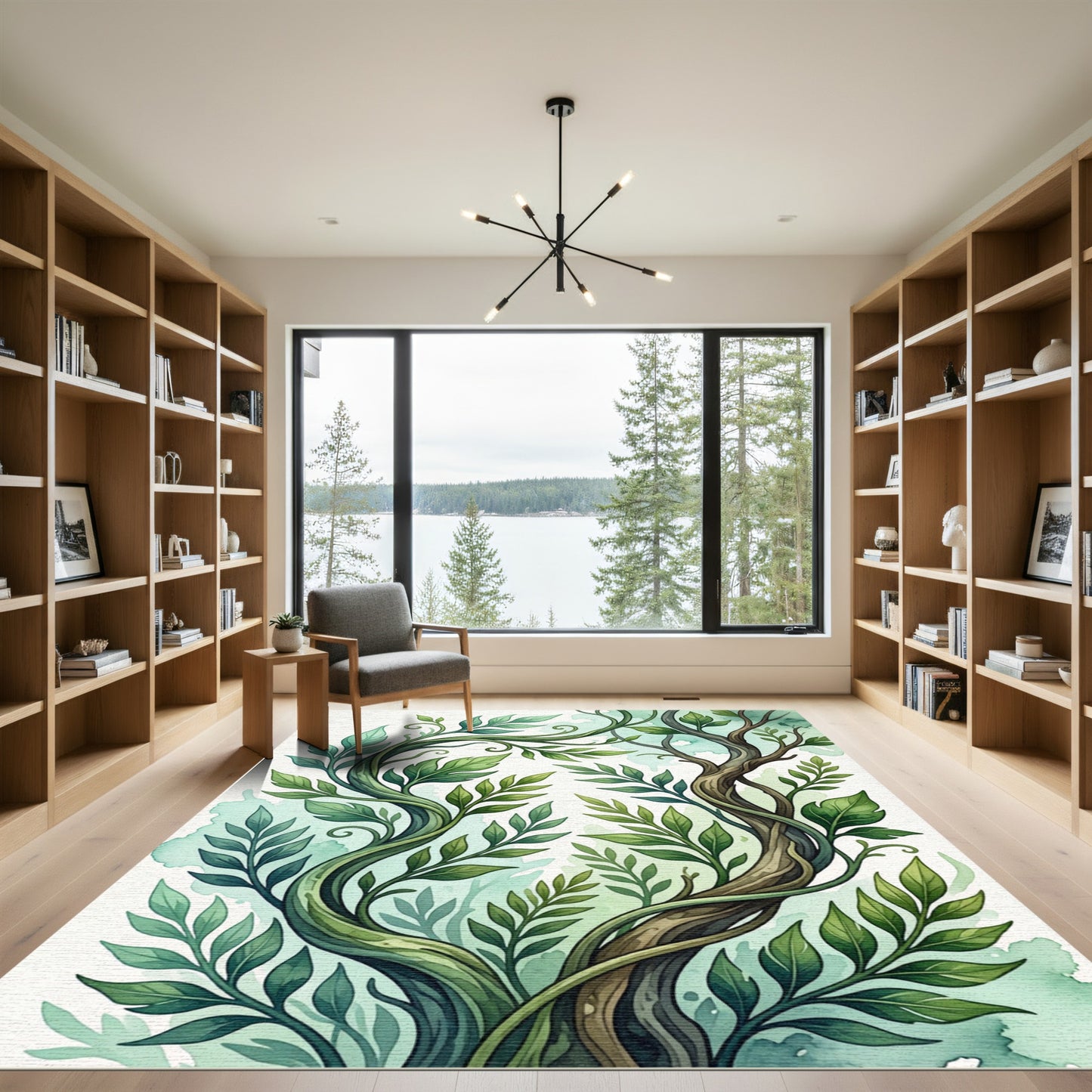 Lush Green Wandering Botanical Vine Rug
