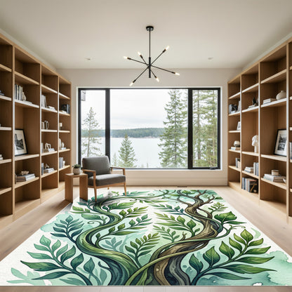 Lush Green Wandering Botanical Vine Rug